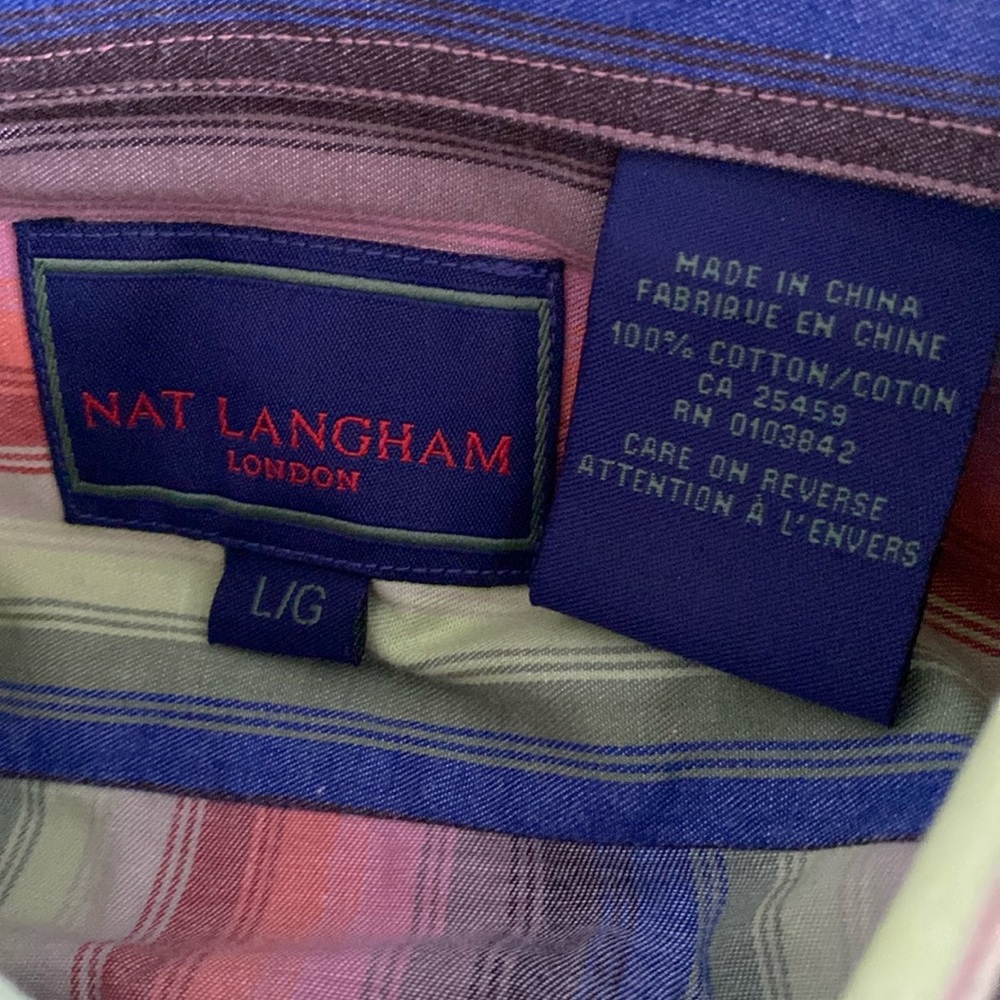 VINTAGE NAT LANGHAM LONDON Men’s Rainbow Stripe Shirt Size L/G (39A) - Picture 4 of 4